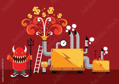 Devil money making machine vector illustration