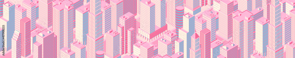 Isometric city centre, cityscape, city skyline. Vector illustration in flat design.