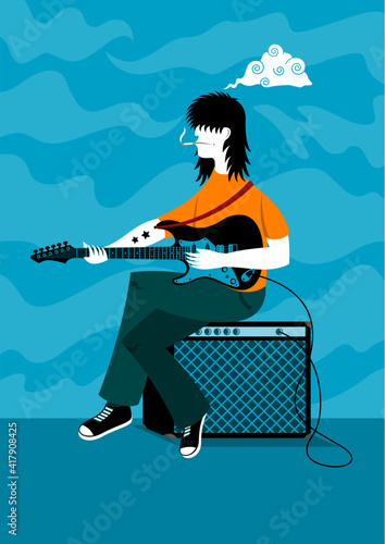 Man with electric guitar vector illustration