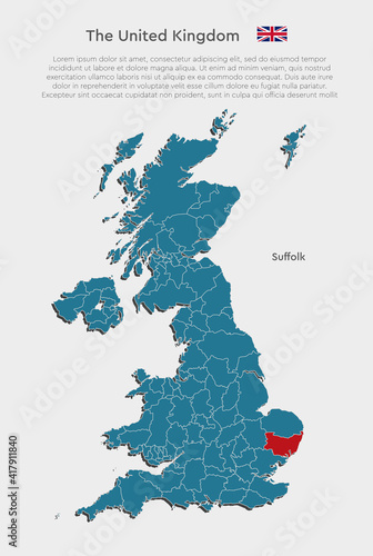 Map United Kingdom divide on regions, Suffolk