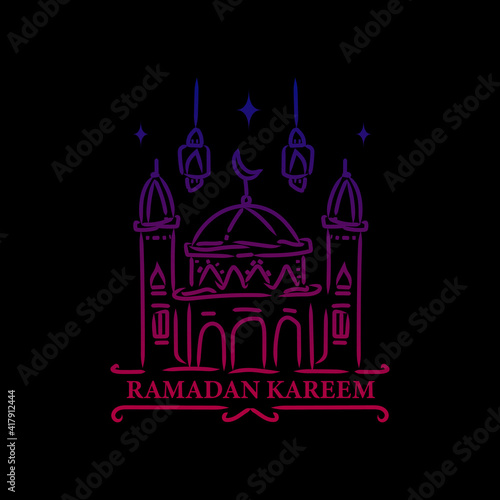 Ramadan monoline design vector on black background