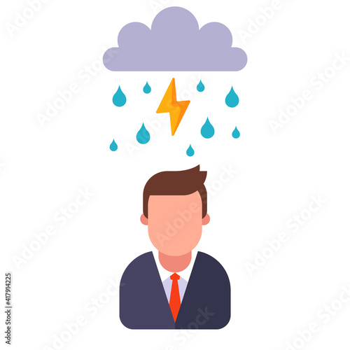 man gets wet in the rain. go out for a walk in bad weather. flat vector illustration isolated on white background.