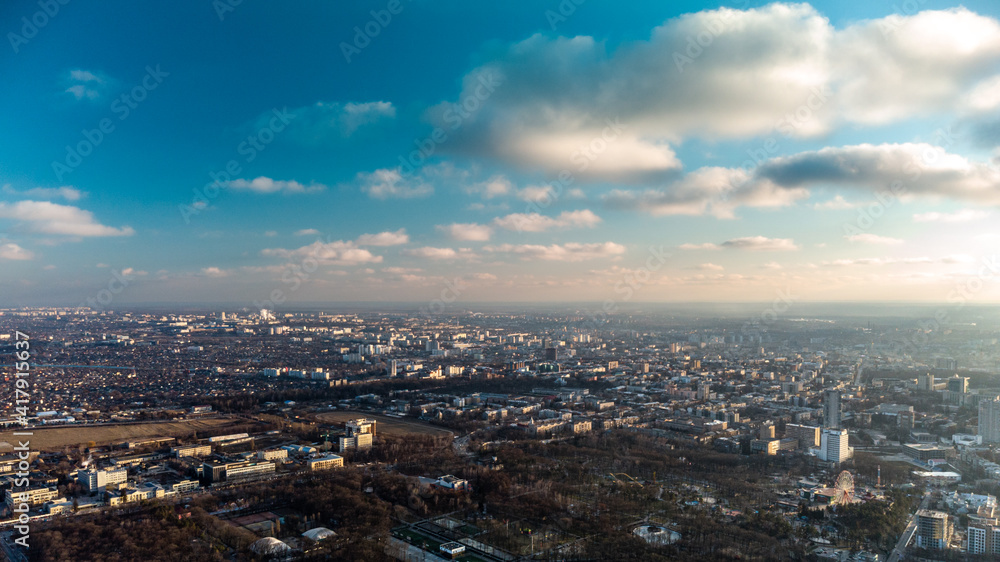 Aerial Kharkiv city center cityscape with epic sky