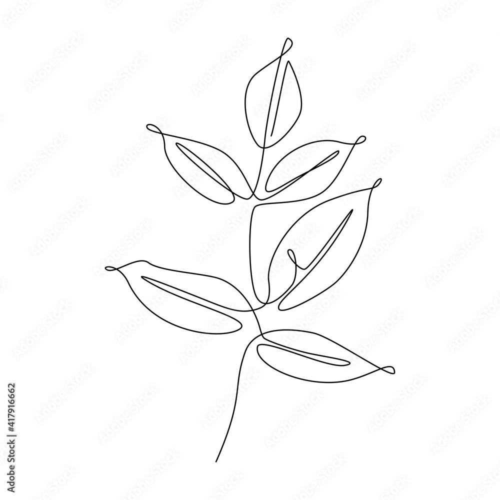 Botanical wall art vector with branch leaves. Continuous one line drawing. Minimalistic and natural wall art. Vector illustration