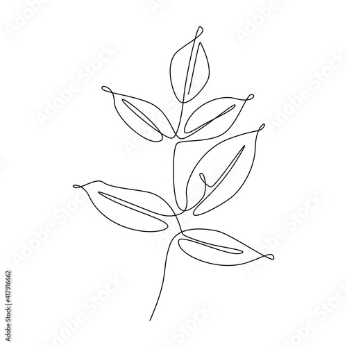 Botanical wall art vector with branch leaves. Continuous one line drawing. Minimalistic and natural wall art. Vector illustration