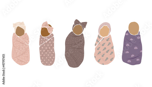 baby boho modern scandinavian style. abstract minimalism. newborn baby in a cocoon. ideal for postcards, parties, social media stories and bloggers