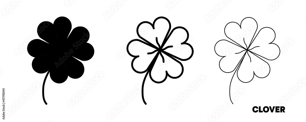 Obraz premium Clover icon design. Happy St. Patrick's day. Editable icon illustration and silhouette design. Vector illustration isolated on white background.