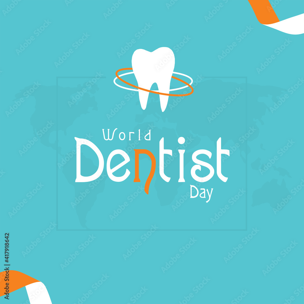 World Dentist Day poster design with Vector tooth and world map Stock