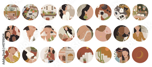 abstract portrait of a woman, beautiful fashionable minimalism in nude shades. logo for social media stories. blogger badges