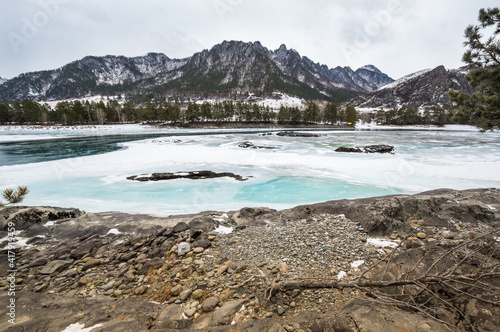 View of river Katun and Altay mountains