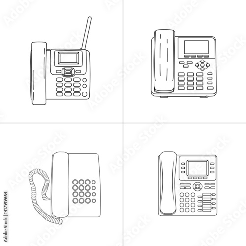 Landing phone set line art vector illustration. Different type of landing telephones. telephone icon vector illustration design. digital phone isolated icon design.