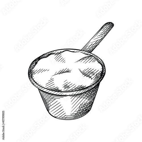 Hand drawn sketch of French Julienne Chicken and Mushroom on a white background. French cuisine. Food. Meals. 