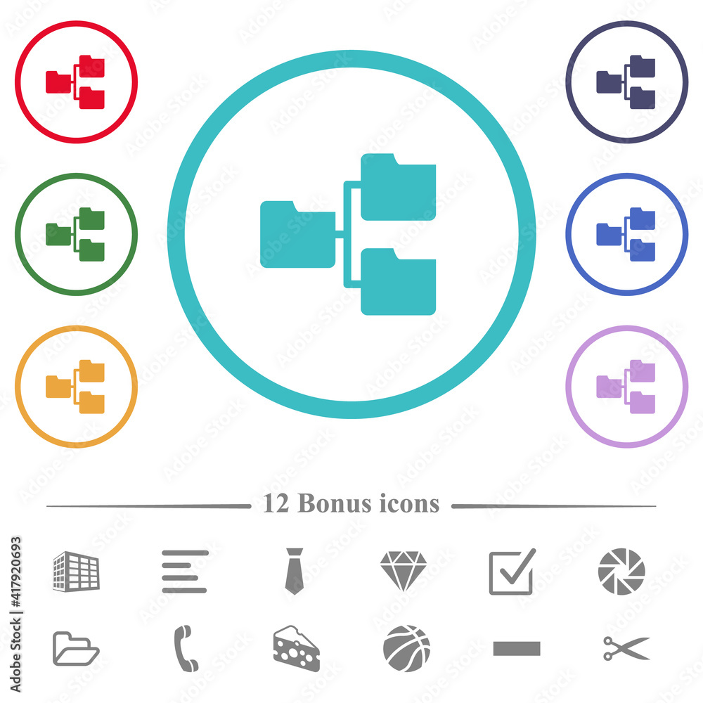Shared folders flat color icons in circle shape outlines Shared folders flat color icons in circle shape outlines