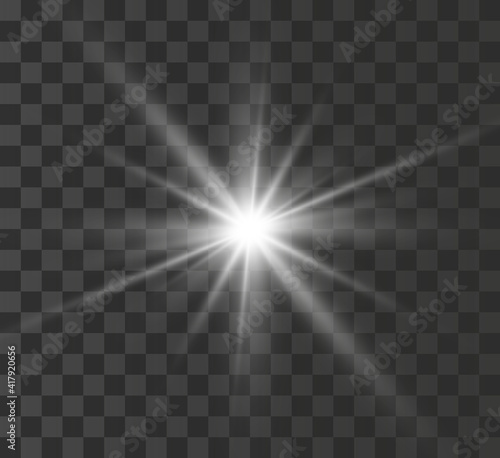  A bright white star explodes on a transparent background. Vector illustration.