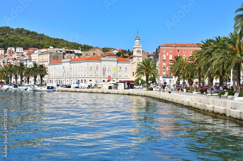 Split, Croatia - August 2020: Split pedestrian promenade. Picturesque street in Split historical center, Croatia.