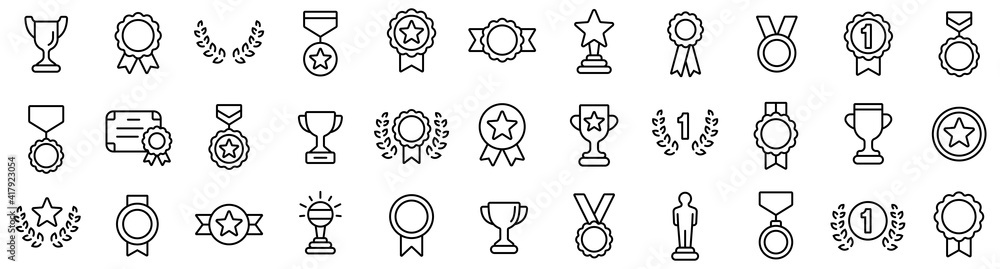 Awards line icons set. Trophy cup, Medal, Winner prize icon - obrazy, fototapety, plakaty 