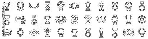 Photo Awards line icons set. Trophy cup, Medal, Winner prize icon