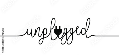 Page not found, 404 error. Off line unplug. Funny vector electric quotes for motivation, networking internet concept. Offline or online and unplugged sign. Under construction, broken cable.