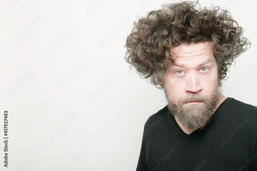 Fototapeta premium men with cray long hair on whit background