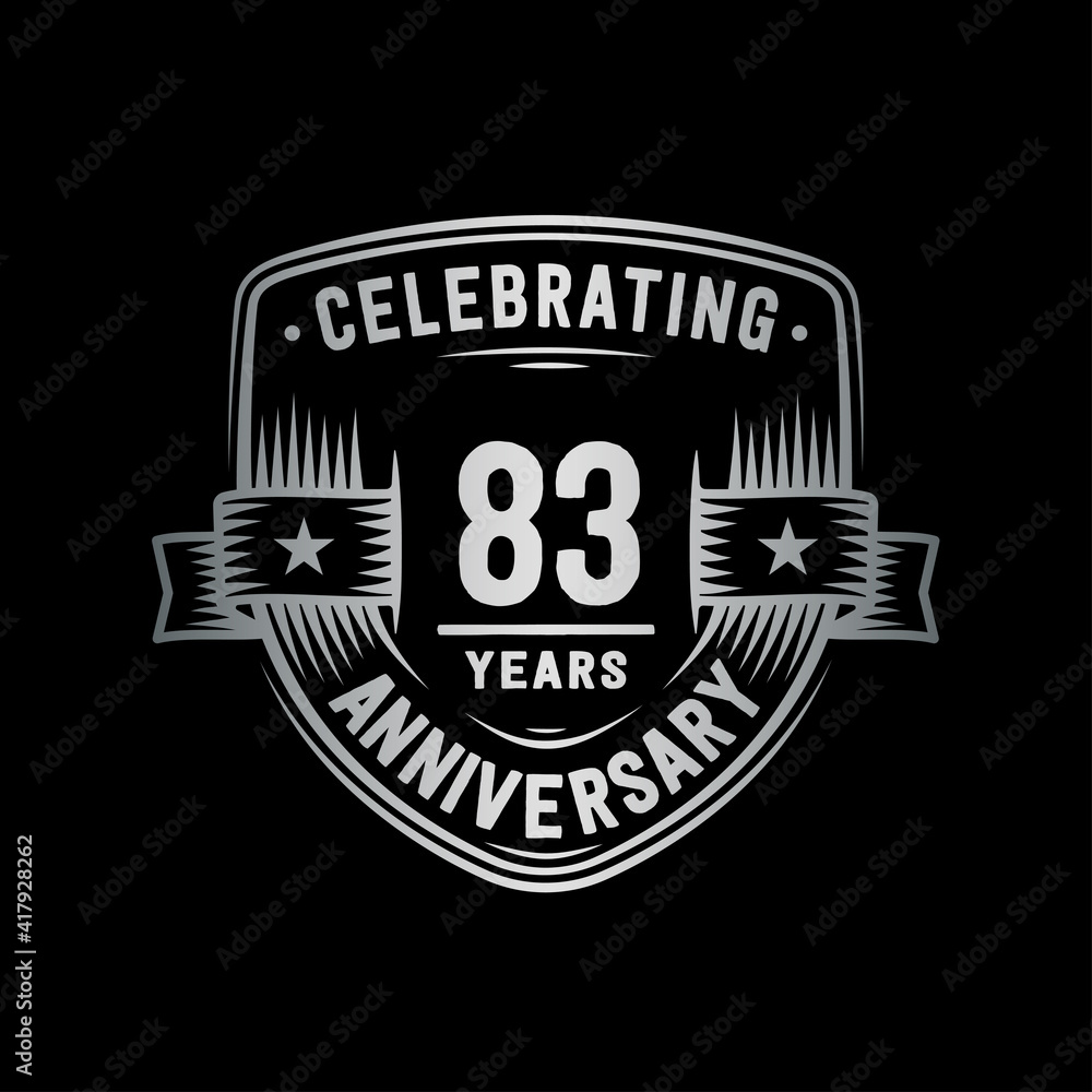 83 years anniversary celebration shield design template. Vector and illustration.