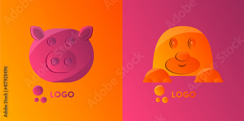 Свинья и крот, New logos, pig and mole, logos for companies and various organizations, for applications and games, vector logos, author's animals