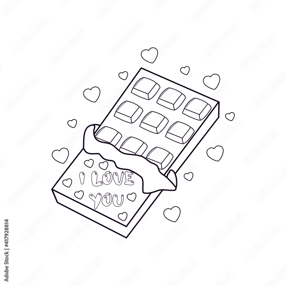Isolated chocolate bar with hearts. Valentines day - Vector Isolated chocolate bar with hearts. Valentines day - Vector
