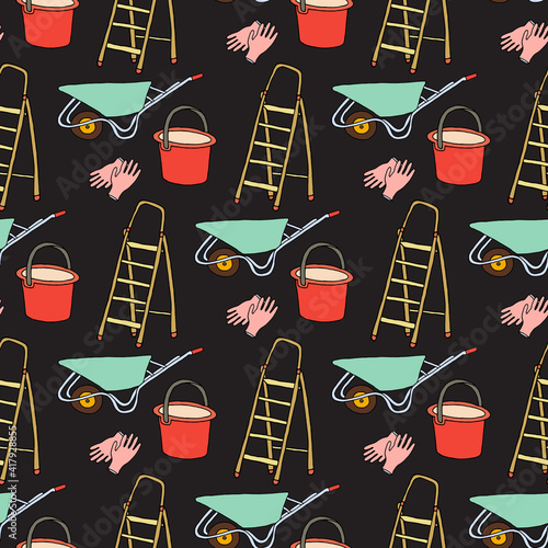 Seamless vector illustration with garden tools.