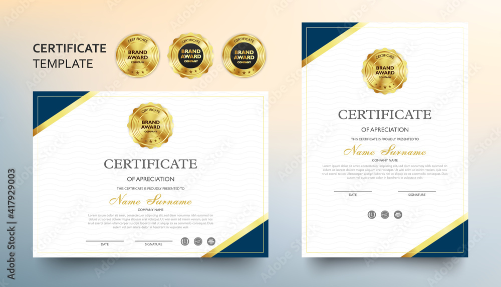 Certificate of appreciation template with luxury and modern pattern, diploma, vector illustration Certificate of appreciation template with luxury and modern pattern, diploma, vector illustration