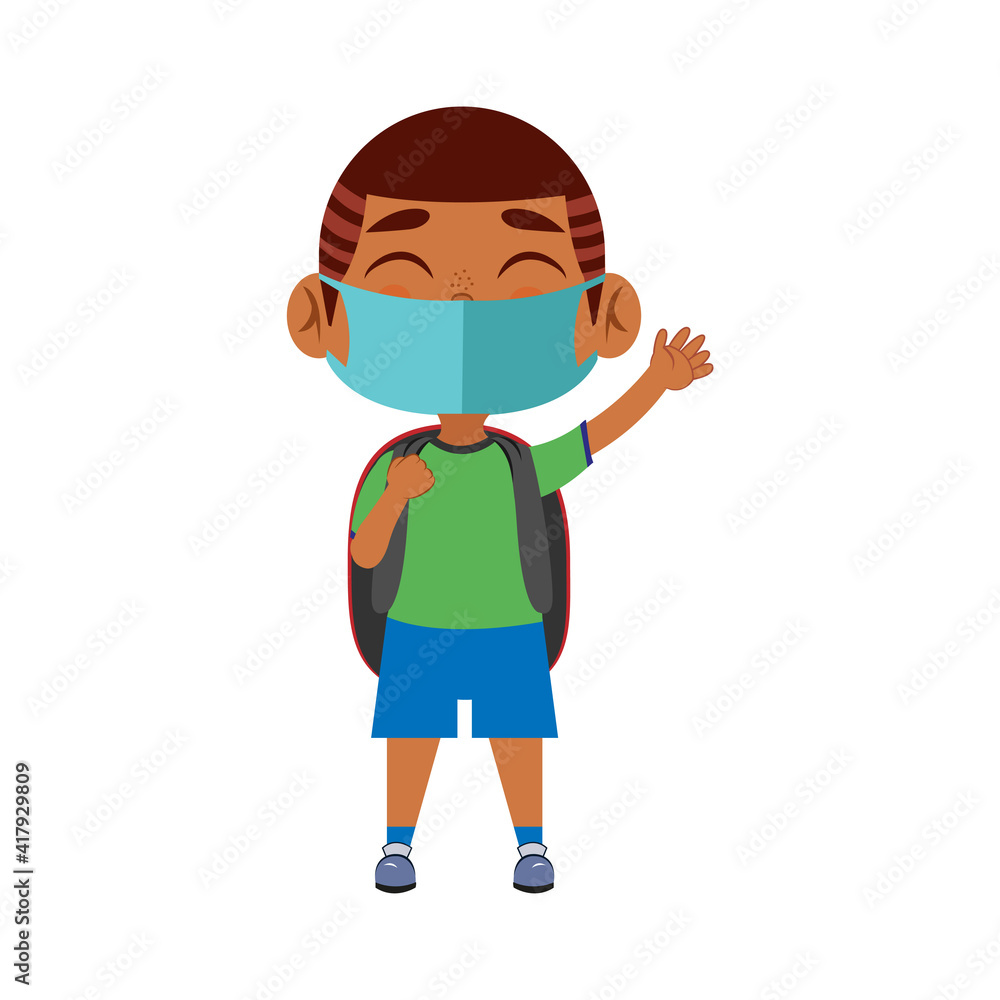 Boy waving wearing masks - Vector illustration design