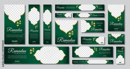 set of ramadan web banners of standard size with a place for photos. Ramadan template design. vector illustration
