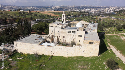 Obraz na płótnie Mar elias monastery and Jerusalem in background, Aerial view
drone view over Gre