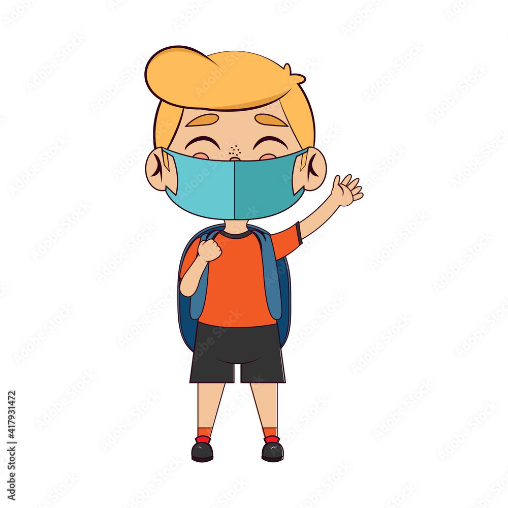 Boy waving wearing masks - Vector illustration design Boy waving wearing masks - Vector illustration design