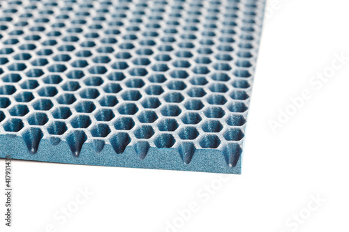 blue hexagonal punched EVA - ethylene vinyl acetate foam carpet linear perspecti Fototapet