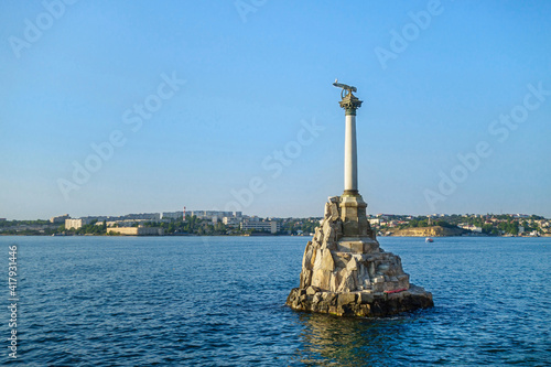 Monument to the Sunken Ships, one of symbols of Sevastopol (Crimea). Constructed in 1905 in memory of siege of city during Crimean war in XIX