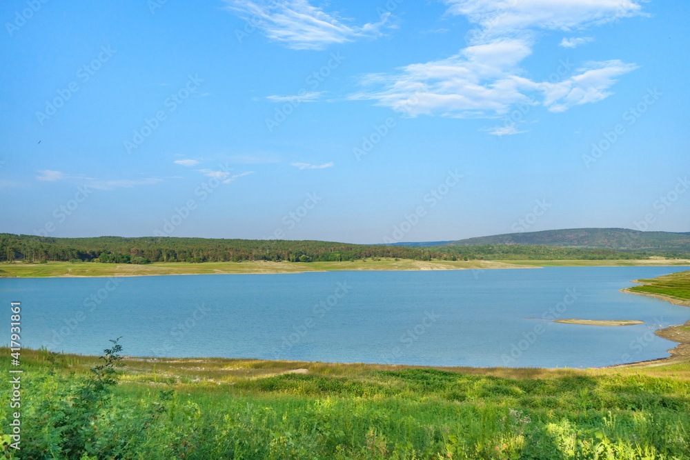 Panorama of the Simferopol reservoir. This is one of the largest artificial reservoirs in Crimea