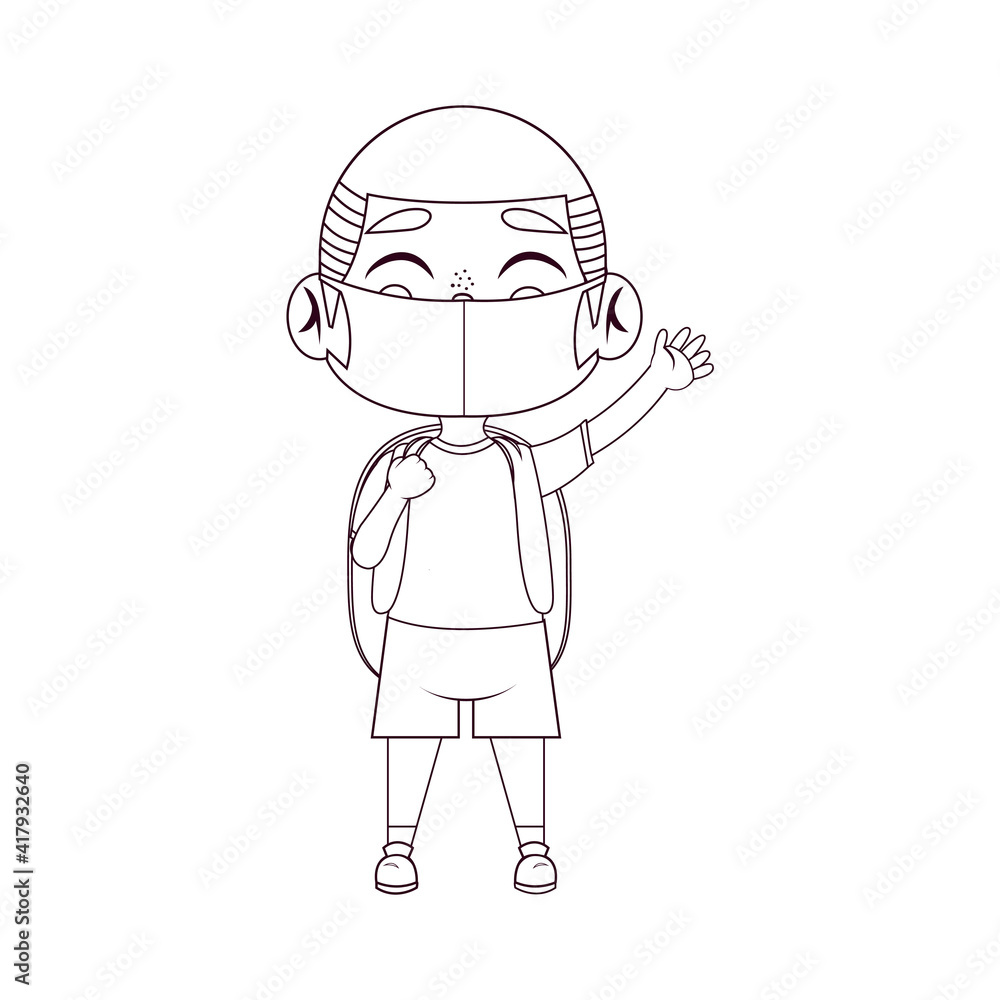 Boy waving wearing masks - Vector illustration design
