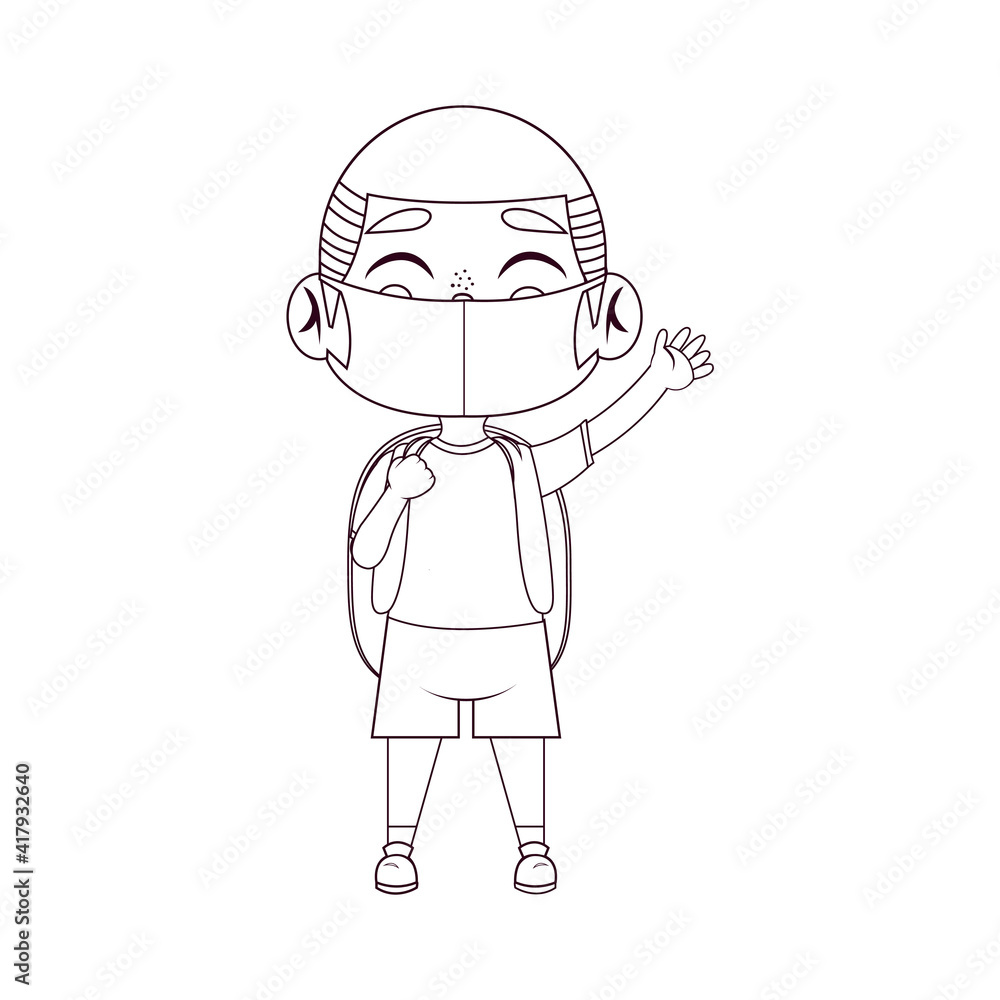 Boy waving wearing masks - Vector illustration design Boy waving wearing masks - Vector illustration design