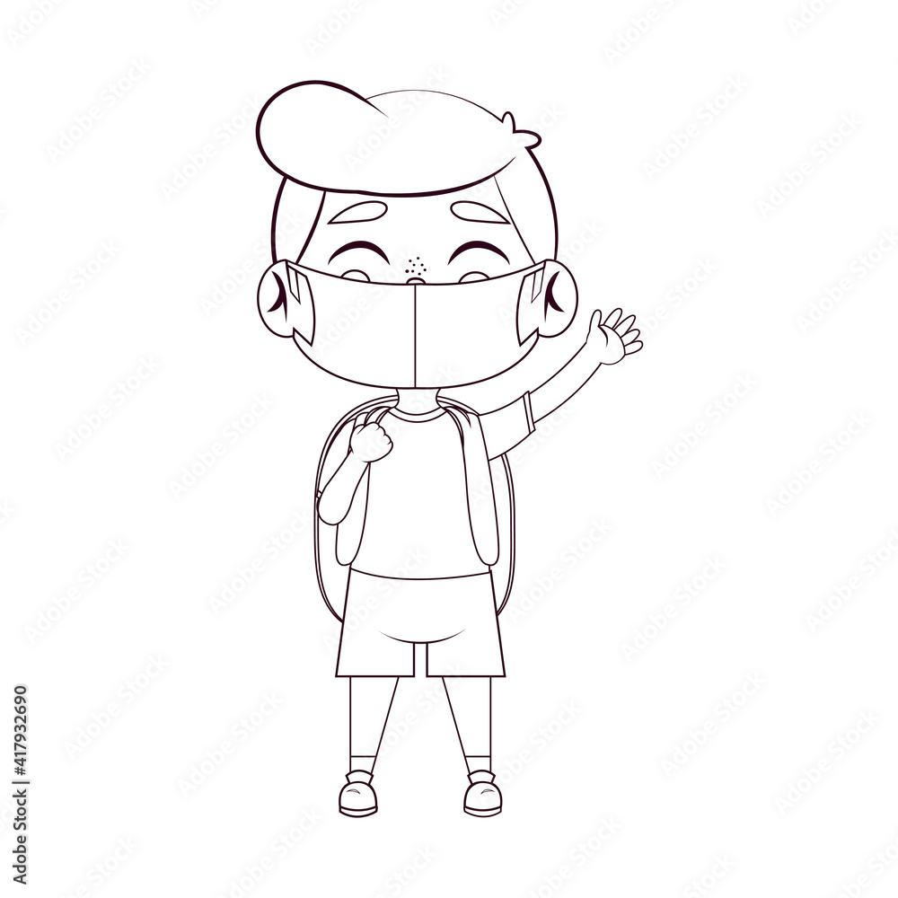 Boy waving wearing masks - Vector illustration design Boy waving wearing masks - Vector illustration design