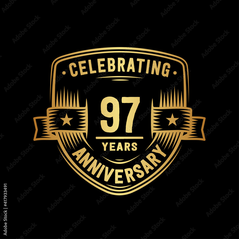 97 years anniversary celebration shield design template. Vector and illustration.