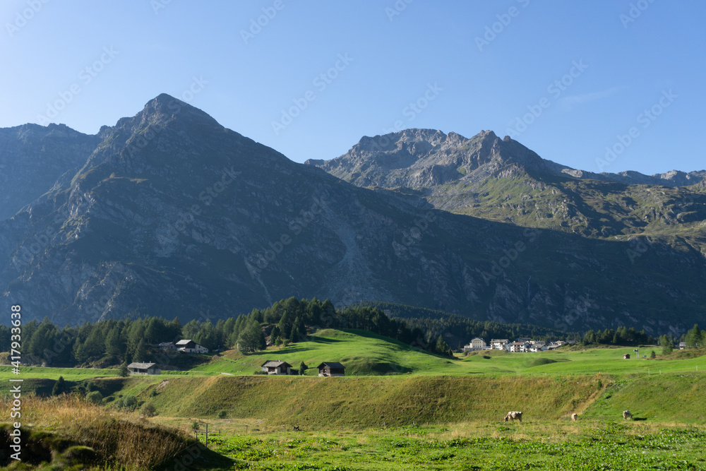 The Swiss mountains of the canton of graubünden, during a sunny day, near the village of maloja, Switzerland - August 2020.