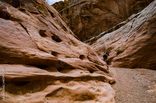 Eroded by water and wind cliffs in the canyon. Little Wild Horse Canyon. San Rafael Swell, Utah photo