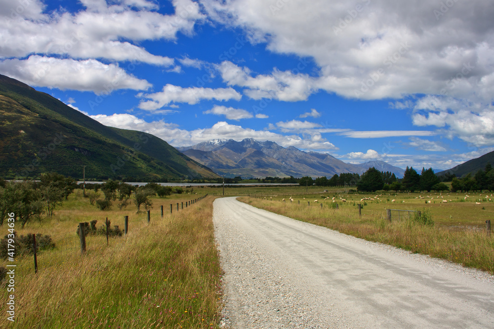Scenic gravel road near Glenorchy at Lake Wakatipu