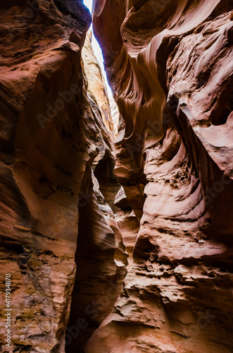 Eroded by water and wind cliffs in the canyon. Little Wild Horse Canyon. San Rafael Swell, Utah