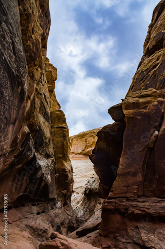 Eroded by water and wind cliffs in the canyon. Little Wild Horse Canyon. San Rafael Swell, Utah