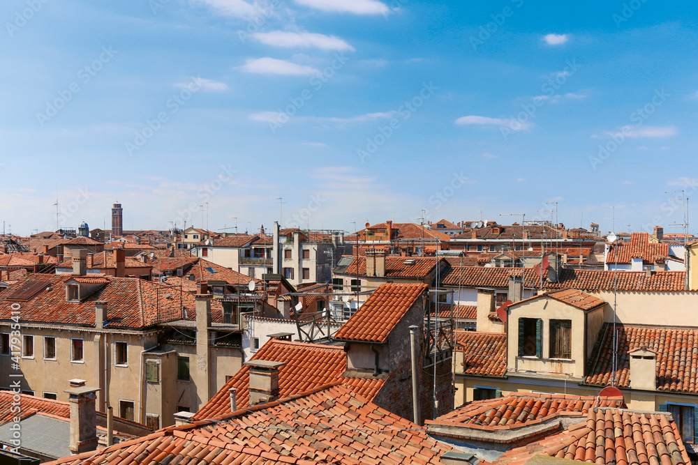 View over Venice roof scape on sunny summer day