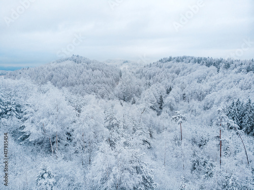 Luftaufnahme vom Teutoburger Wald im Winter, Oerlinghausen, Deutschland