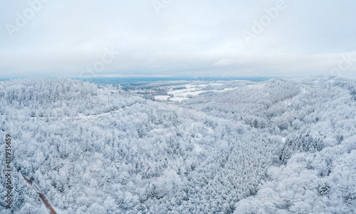 Luftaufnahme vom Teutoburger Wald im Winter, Oerlinghausen, Deutschland photo