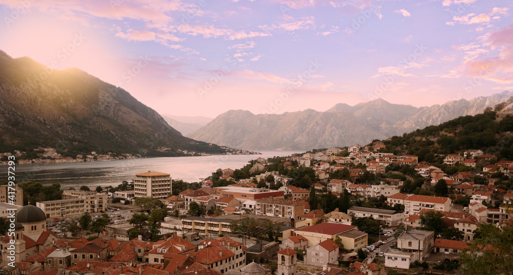 aerial view of the Bay of Kotor, kotor fortress, St John Fortress, Fortress in Montenegro.