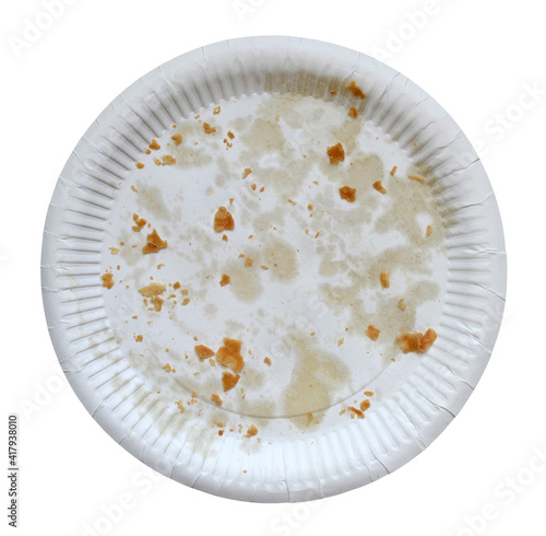 Disposable paper plate for food on a white background.