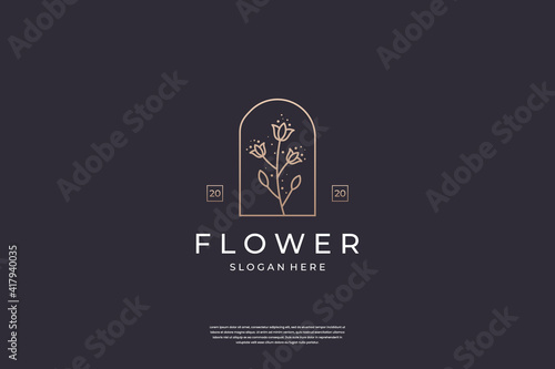 Minimalist flower rose logo design inspiration. Luxury icon floral with line art style